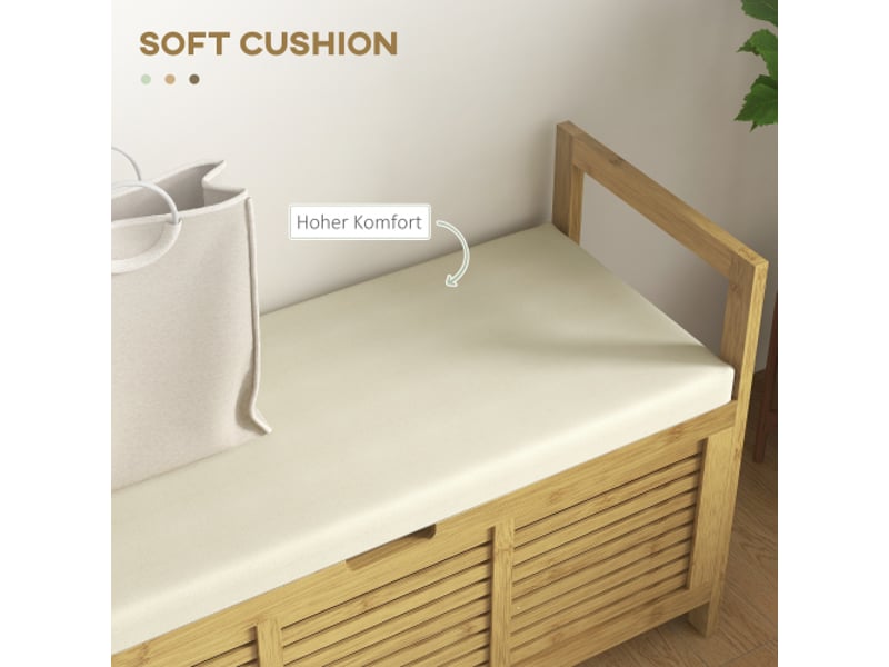 Banc à chaussures en bambou 100x40x60 cm avec couvercle rabattable et étagère, pour entrée  - Conforama D