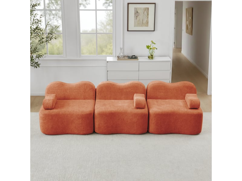 Canapé modulaire d'angle sans cadre avec assise profonde, accoudoirs ergonomiques et velours orange - Conforama B