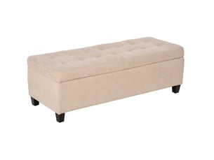 Banc de rangement 125 x 49 x 41,5 cm beige en polyester, assise rembourrée avec couvercle et pieds en bois