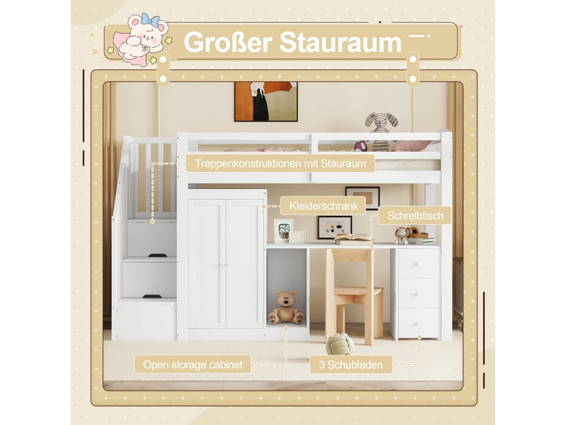  Lit enfant 140 x 200cm lit 2 personnes en forme de cheminée sommier à lattes pin lit 2 places ,gris  - Conforama D