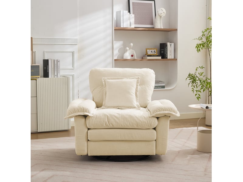  Fauteuil pivotant à 360° en tissu chenillé beige, format oversize, avec coussin de soutien  - Conforama C