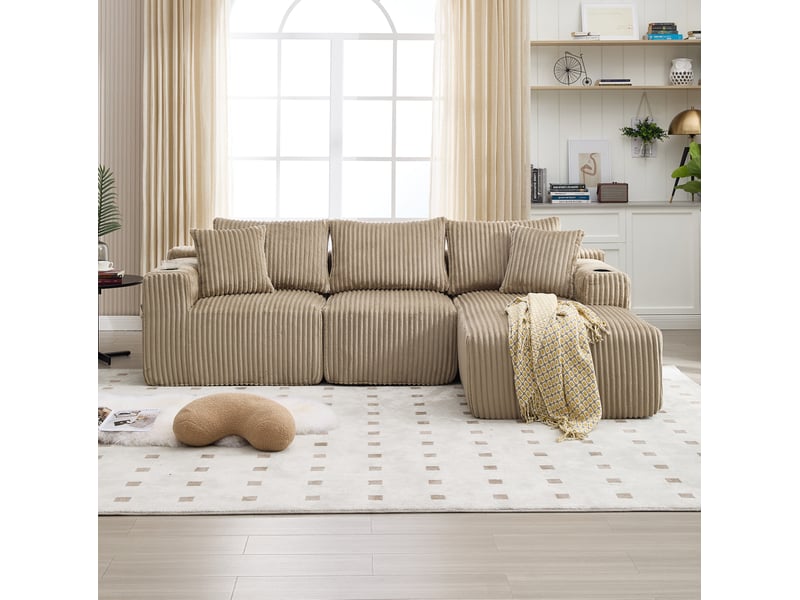 Canapé modulable modenvie 3 places avec méridienne 257 x 160 cm velours côtelé taupe - Conforama E