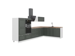 Vicco cuisine en angle, vert or campagneblanc, 347 x 207 cm, pt chêne