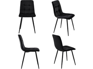 Lot de 4 chaises salle à manger, assise rembourrée en velours avec pieds en métal, ergonomie, pour cuisine, salle à manger, salon, chambre à coucher, noir