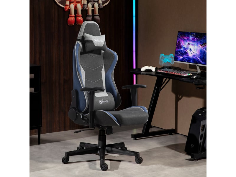  Chaise de gaming inclinable à 150° avec fonction bascule en tissu effet lin grise dimensions 66x53x128-138 cm  - Conforama B