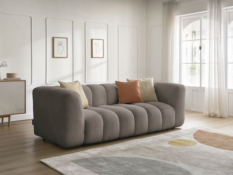  Bobochic canapé droit fixe 3 places talia tissu bouclette marron TALIA - Conforama B