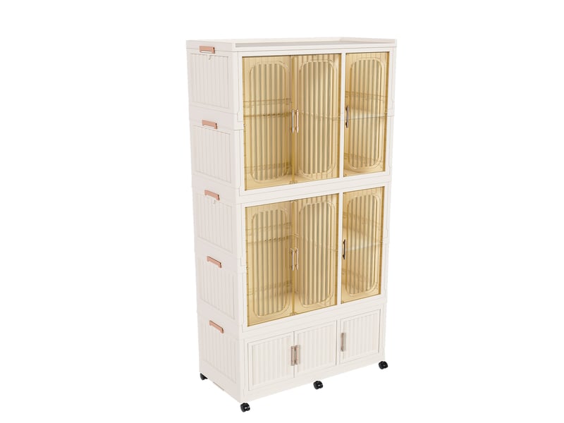  Armoire penderie pliable 92x45x196 cm crème en polypropylène, 9 portes magnétiques et roulettes verrouillables  - Conforama D