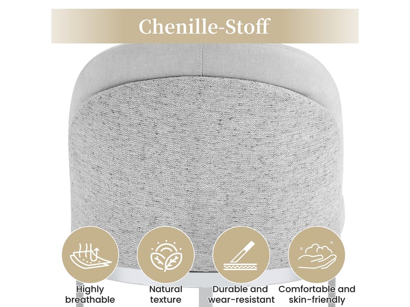  Chaises de salle à manger lot de 4 à dossier double  - pieds chromés, chenille gris clair et argenté  - Conforama E