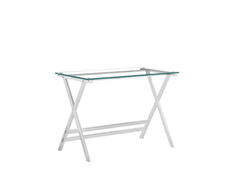  Bureau en verre trempé transparent pour ordinateur – plateau arrondi, table console canapé  - Conforama A