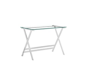 Bureau en verre trempé transparent pour ordinateur – plateau arrondi, table console canapé