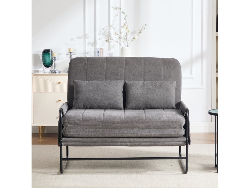  Canapé convertible deux places modenvie en chenille gris avec structure en métal, poches latérales et couchage 104 x 200 cm  - Conforama B