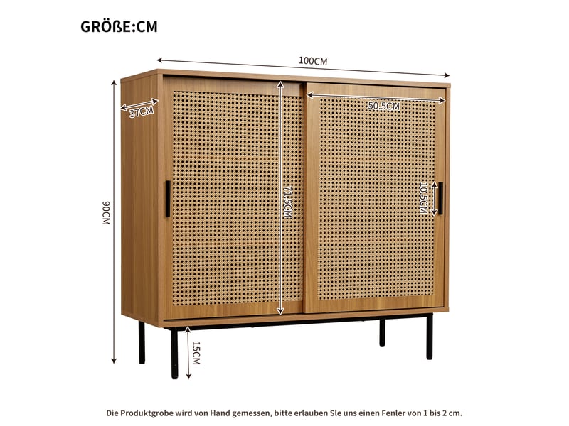  Commode 100 × 90 × 37 cm, avec 2 portes en rotin et 3 étagères, structure renforcée, noyer, en panneaux de particules, pour le salon, sur roulettes CARDUME ESTIVAL - Conforama D