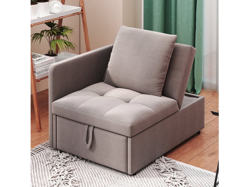  Canapé-lit convertible modenvie 3 en 1 gris en tissu de lin dossier réglable 5 positions 177 x 68 x 65 cm  - Conforama D
