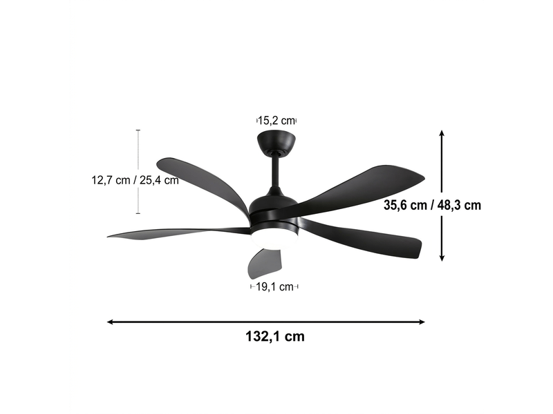  Ventilateur de plafond led 132 cm, moteur dc silencieux, réversible, télécommande, lumière dimmable  - Conforama C