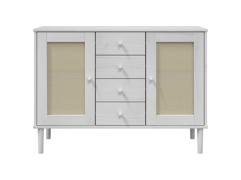  Buffet - bahut - meuble de rangement senja aspect rotin blanc 112x40x80cm bois massif de pin  - Conforama E