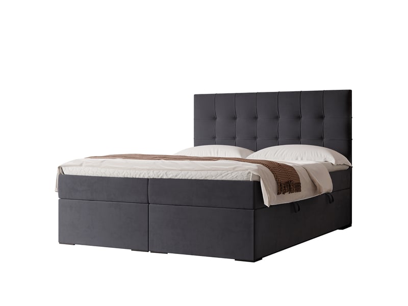  Lit adulte imperial - 160x200 cm - matelas ressorts + surmatelas - coffre de rangement - velours doux hydrofuge gris foncé IMPERIAL - Conforama A