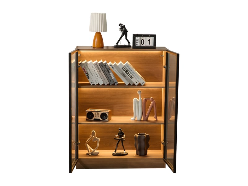  Vitrine en verre - 32x80x106 cm - vitrine de rangement multifonctionnelle avec éclairage led - naturel  - Conforama A
