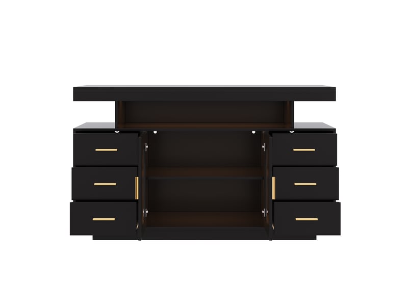 Meuble de cuisine muvano noir, armoire à vin avec éclairage led, six tiroirs, 140 × 40 × 82 cm - Conforama A