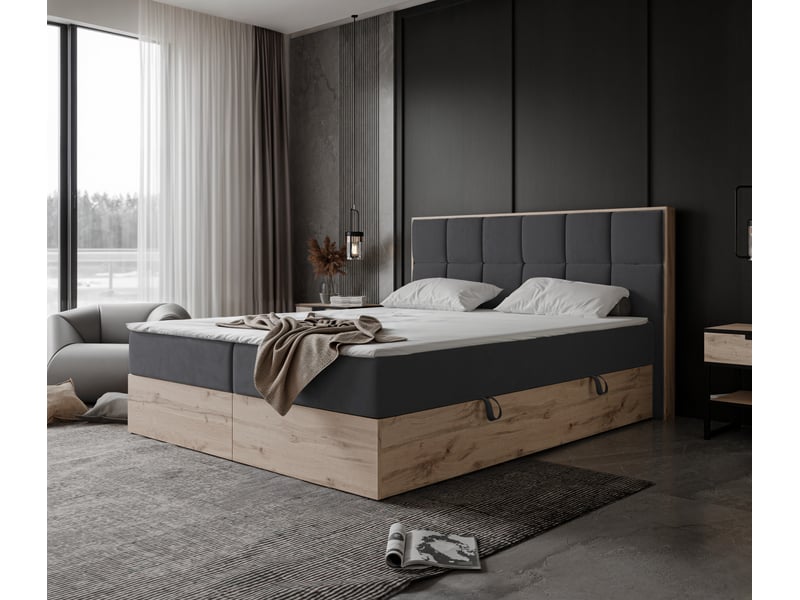 Lit adulte lavio ii - 180x200 cm - matelas ressorts + surmatelas - coffre de rangement - velours doux hydrofuge gris foncé LAVIO II - Conforama B