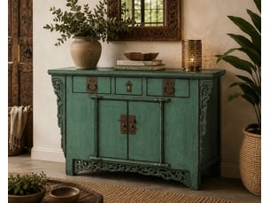Buffet en bois vert turquoise 131x45x84 cm h