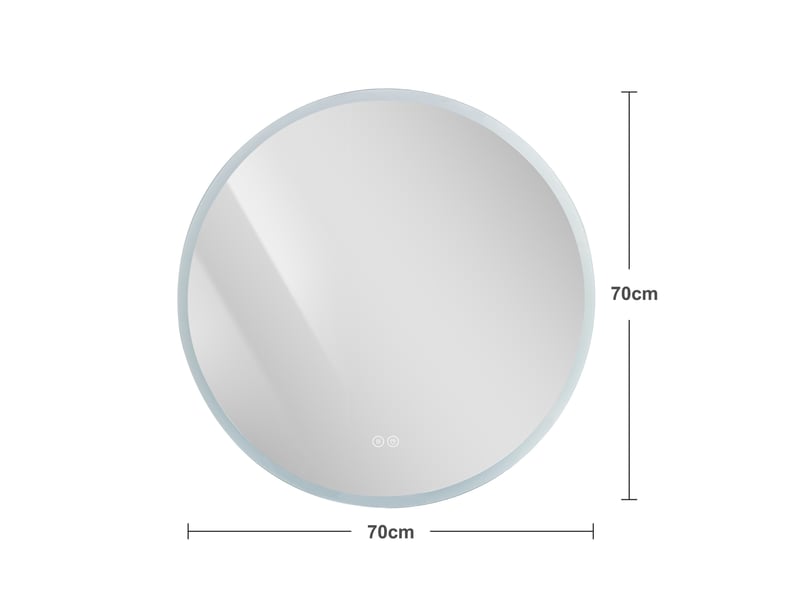  Miroir de salle de bain - 70x70x3 cm - bord dépoli avec led, anti-buée, variateur et 3 températures de couleur - blanc  - Conforama E