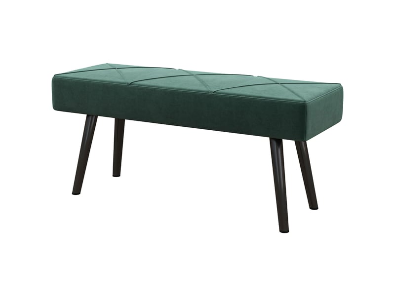  Banc capitonné en tissu effet velours et acier, 100 x 36 x 45 cm, vert et noir  - Conforama B