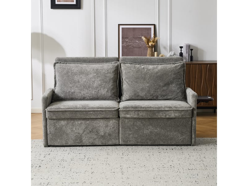  Canapé à dossier réglable, poches de rangement et port de charge usb type-c en chenille gris  - Conforama C