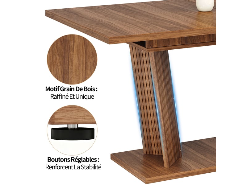 Table à manger extensible marron foncé 160x80x76cm réglable mdf salle à manger rangement pratique confort et fonctionnalité moderne - Conforama C