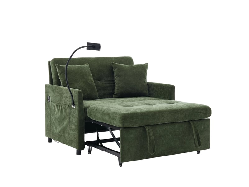  Canapé convertible 1 place 109x72 cm avec port usb vert sans matelas  - Conforama A