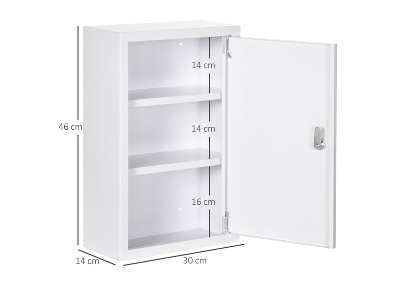  Armoire à médicaments verrouillable pour la maison 30 x 14 x 46 cm avec 3 compartiments enfant-proof en acier galvanisé à froid blanc  - Conforama C