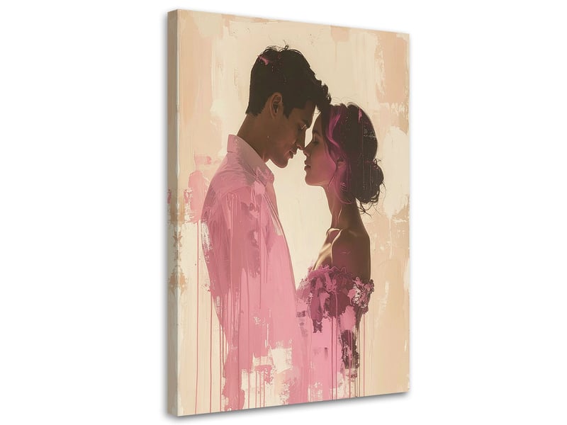 Toile imprimée, couple d'amoureux style boho dans les tons de rose 20x30 1312615358 - Conforama A