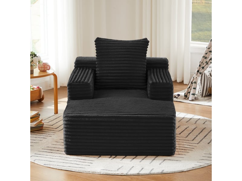  Chaise longue canapé en velours côtelé - méridienne confortable sans montage fauteuil relax de salon et bureau 1 place - noir  - Conforama C