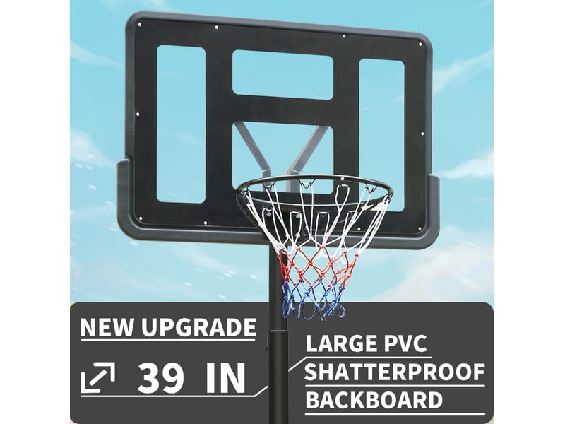  Panier de basket extérieur réglable 198,12 à 304,8 cm noir avec roulettes et base lestable pour jouer dehors  - Conforama B