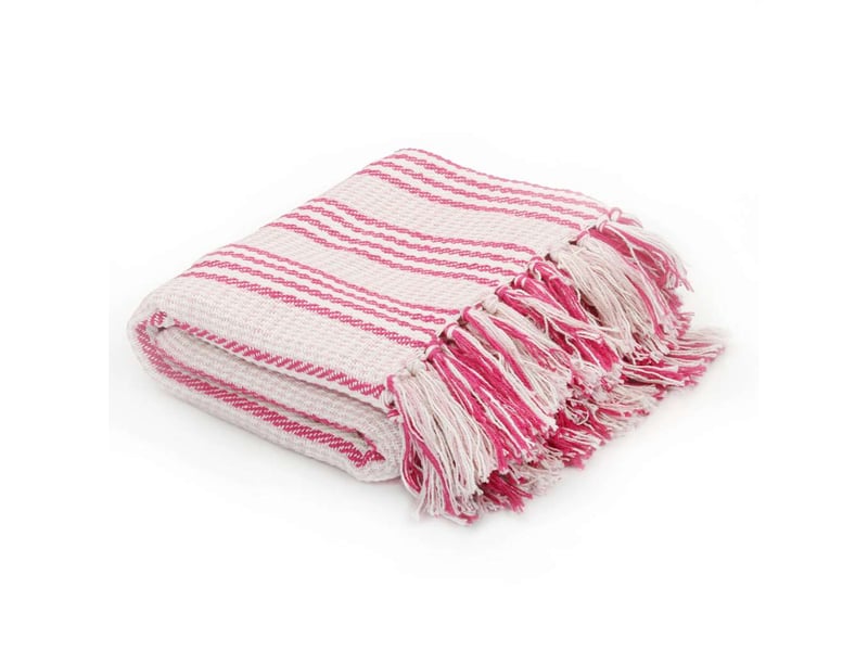  Couverture coton à rayures 220x250 cm rose et blanc  - Conforama B