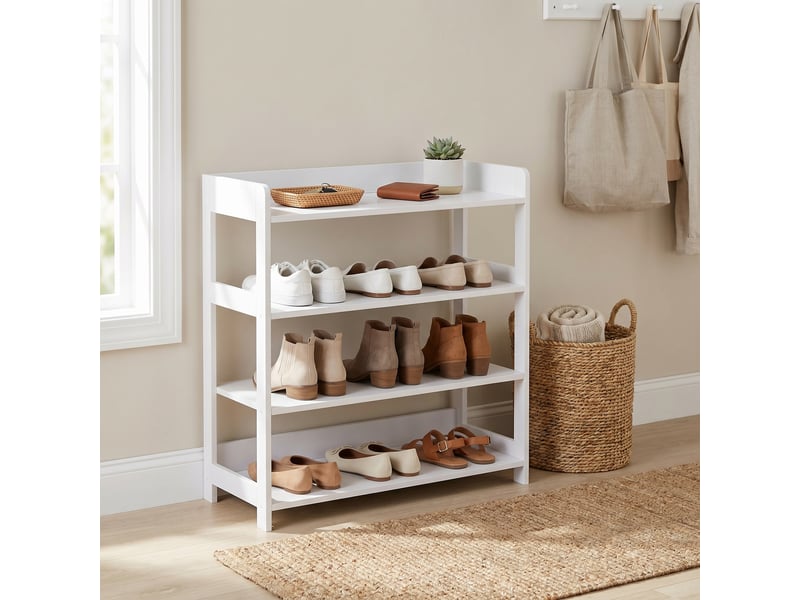  Étagère à chaussures 4 niveaux, meuble à chaussures avec plateau, meuble entrée, 63 x 30 x 66 cm, blanc  - Conforama B