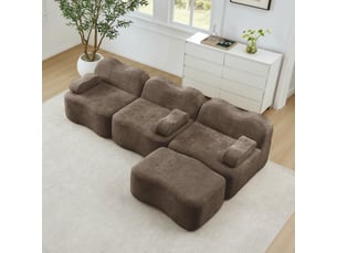 Canapé d'angle, canapé modulable, 3 places, marron, assise profonde, mousse haute densité, sans cadre, avec pouf, avec accoudoirs