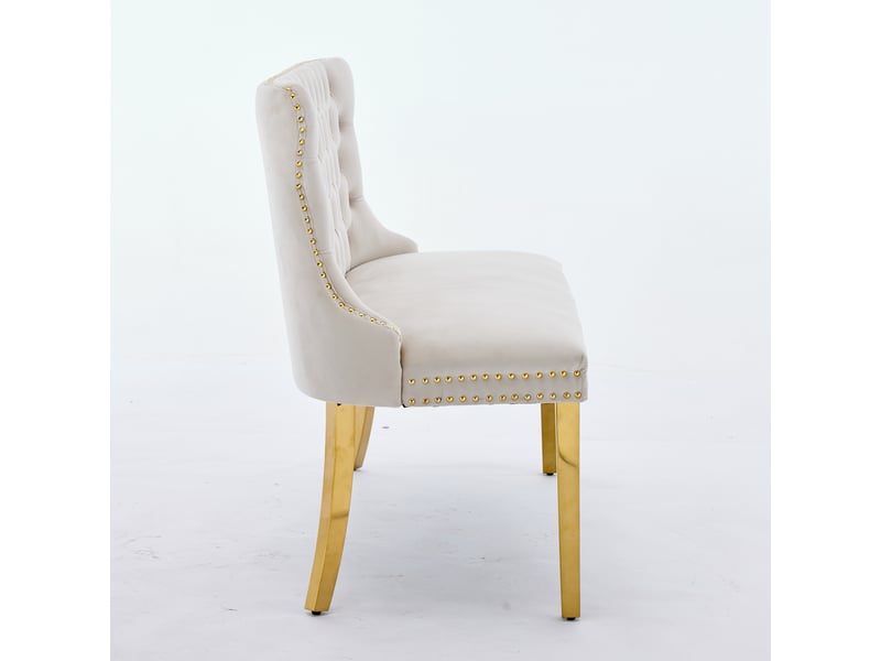 Banquette double velours de1602bg beige 2 places avec dossier aile et pieds acier doré lot de 1  - Conforama E