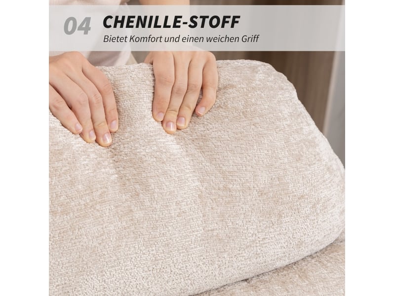 Fauteuil à bascule rembourré en polyester avec base en acier et patins en bois, beige - Conforama D