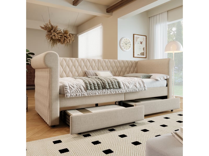  Tête de lit rembourrée en lin beige 90x200 cm  - Conforama B