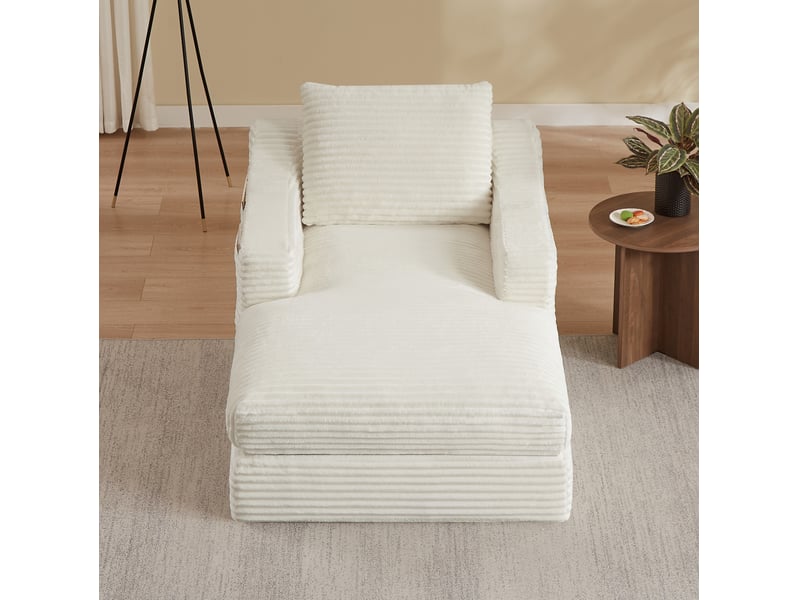 Fauteuil convertible tcqpz 1 place en velours côtelé blanc 100 x 160 x 85 cm design double couche - Conforama E
