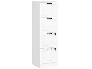 Caisson bureau, meuble rangement bois 4 tiroirs et serrure, barres de suspension réglables, blanc, 40 x 40 x 131 cm