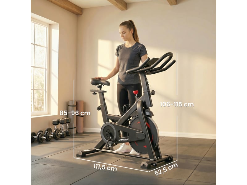 Vélo d'appartement silencieux avec résistance magnétique réglable, app connectez, écran lcd, 111,5x52,5x114,5cm, noir - Conforama E