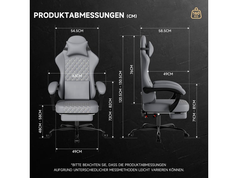  Fauteuil gaming ergonomique avec fonction massage, repose-pieds et dossier inclinable, gris, 58,5 x 63 x 120,5 cm Fay Lum - Conforama C