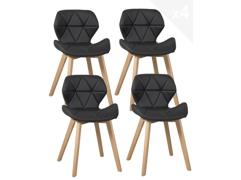  Lot de 4 chaises scandinaves fati en simili cuir matelassé noir avec pieds en bois 675-FATI - Conforama A
