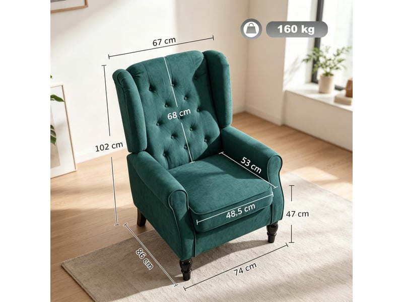  Fauteuil de salon capitonné, assise large, pieds en bois, style classique, grand confort (uniquement avec fauteuil lounge)  - Conforama R