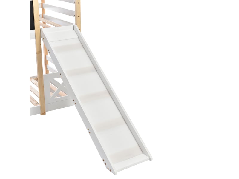  Lit superposé, lit 2 places avec toboggan amovible, tableau et échelle, 90x200 cm, sans matelas, blanc  - Conforama E