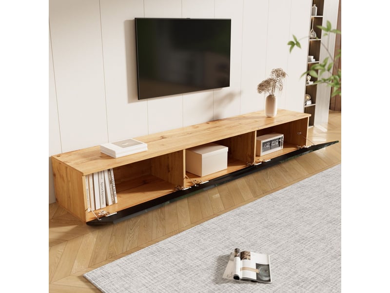 Meuble tv 180cm, montage mural avec finition brillante et éclairage led 16 couleurs meuble tv avec rangement - Conforama D