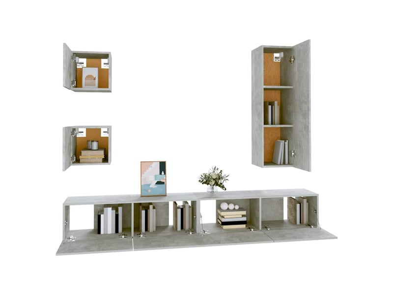  Ensemble de meubles tv - banc tv - meuble de rangement 5 pcs gris béton bois d'ingénierie  - Conforama D