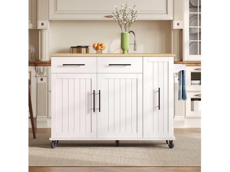  Desserte de cuisine 120x40x90 cm blanche et naturelle en mdf, plateau rabattable et rangement mobile  - Conforama B