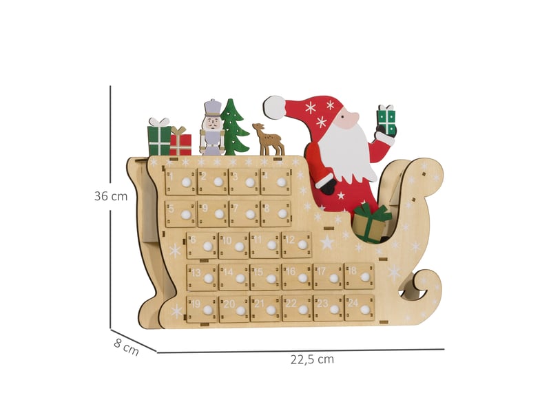  Calendrier de l'avent en bois avec 24 tiroirs, calendrier de noël réutilisable à remplir, 22,5 x 8 x 36 cm, naturel  - Conforama E